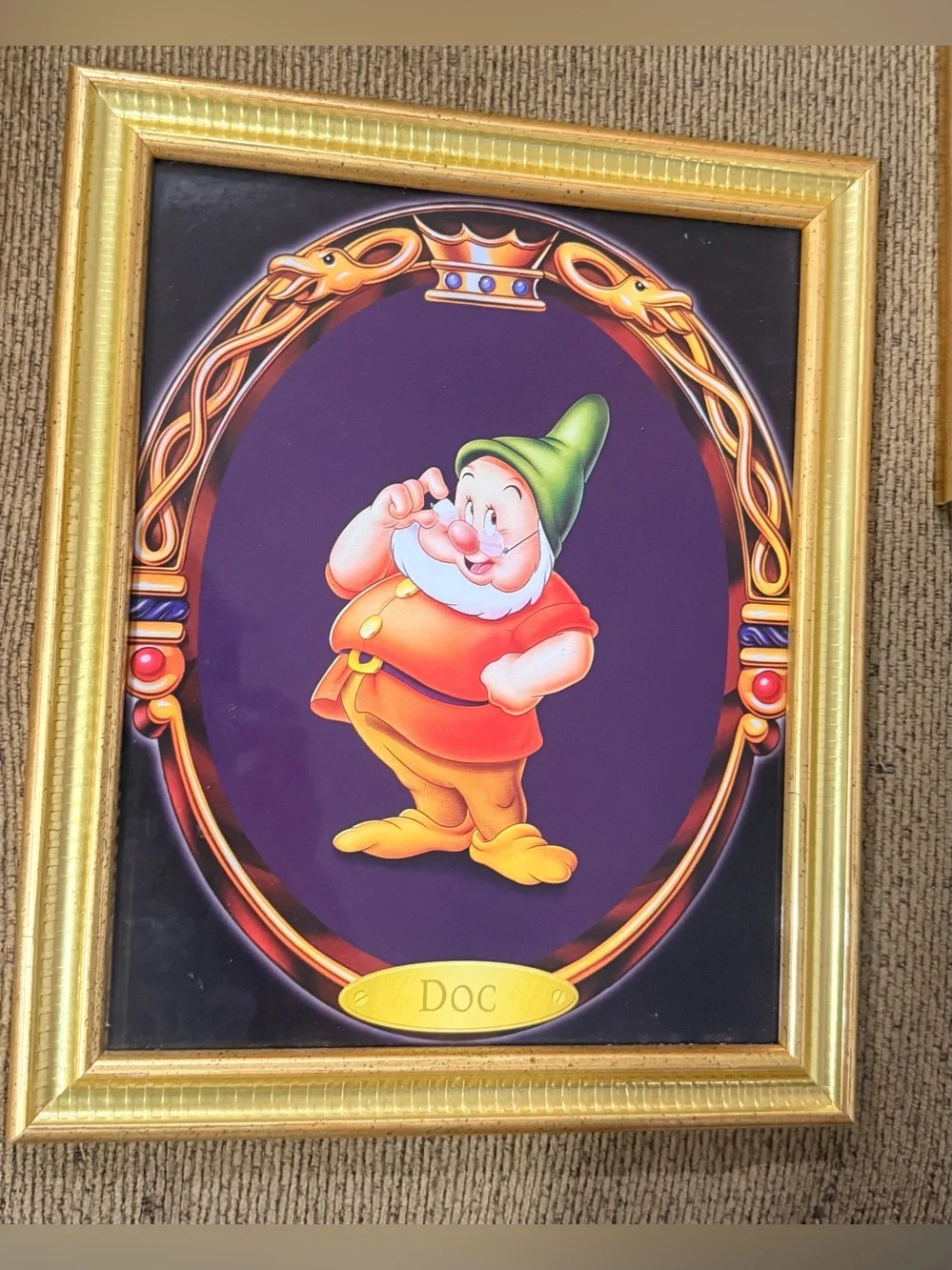 Disney Gold Framed Snow White Dwarf Portrait Prints Colorful Characters set of 5